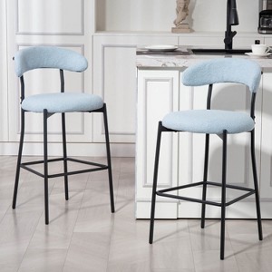 ORRD 26'' Blue Counter Height Bar Stool with Footrest, Teddy Fabric & Black Metal Base - 1 of 4