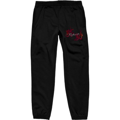 Yasuke Anime Cartoon Text Graphic Print Men's Black Sweatpants-Small