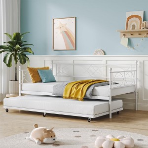 Whizmax Twin Bed with Pull Out Trundle, Metal Twin Daybed and Trundle Set, Day Bed Sofa Bed Frame with Steel Slat Support for Bedroom, Living Room - 1 of 4