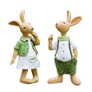 Aghana Digitals 2-Piece Resin Easter Bunny Figurine Set, Green & Dark Brown Country-Style - 1 of 4