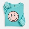 Simply Sage Market S.W.Smiley Pink Smiley Face Grunge Lightweight Garment Dyed Sweatshirt - 2 of 4