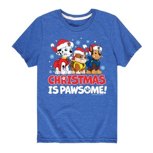 Boys' - Paw Patrol - Christmas Is Pawsome Chase Rubble Marshall Short Sleeve Graphic T-Shirt - 1 of 4