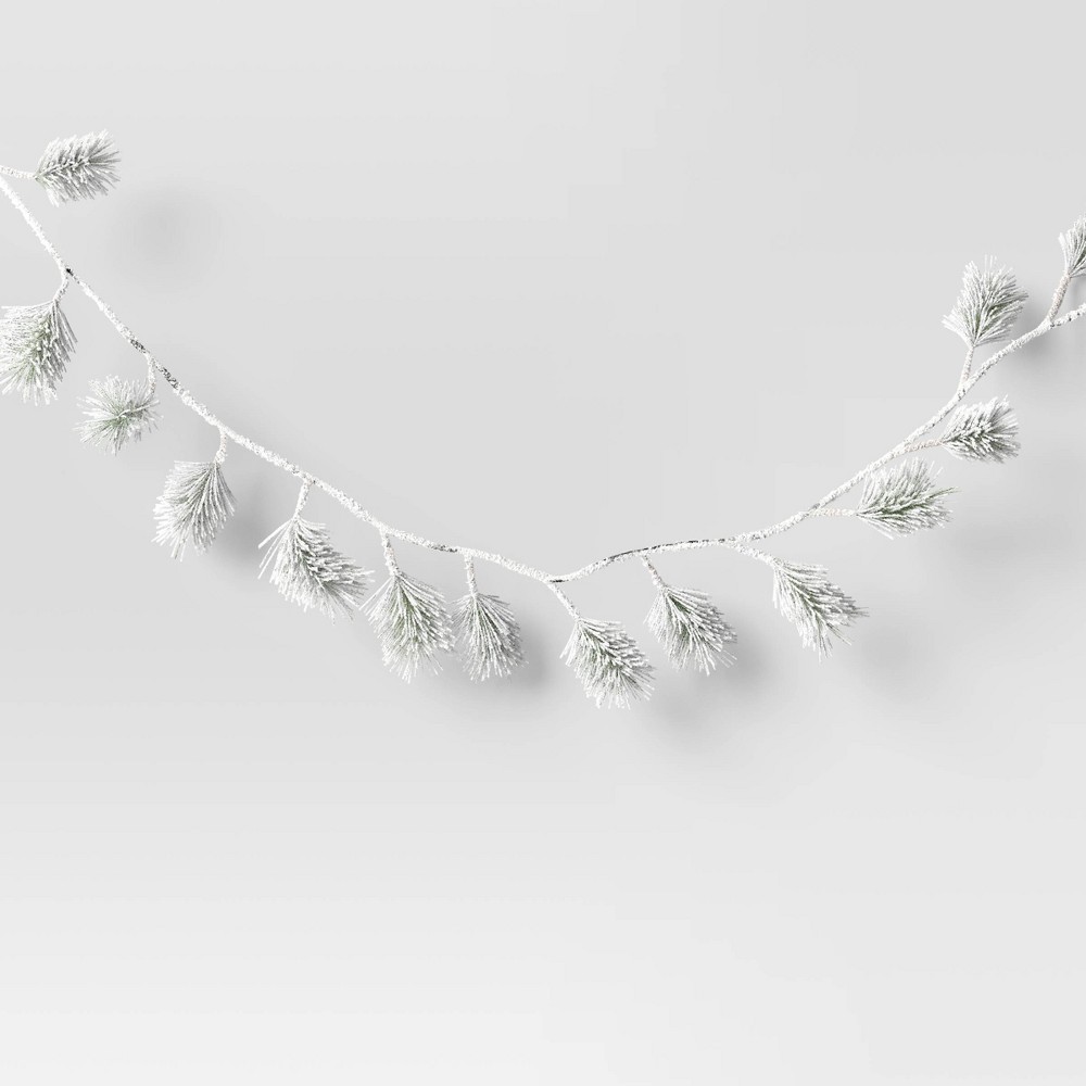 5' Unlit Flocked Greenery Christmas Artificial Garland White/Green - Wondershop™: Indoor Tabletop Decor, PVC Material