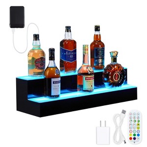 Liquor Bottle Shelf, 2-Tier 16-Inch LED Lighted Liquor Shelf with Remote & App Control, Home Bar Display Wine Rack with Music,for Home,Commercial Bar - 1 of 4