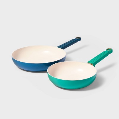 2pc (8" and 10") Ceramic Nonstick Fry Pan Set Teal Green/Blue - Tabitha Brown for Target: Cookware Collection, Dishwasher-Safe