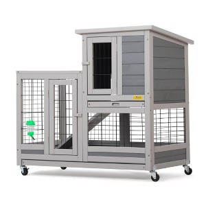 Sandinrayli Indoor Outdoor Rabbit Hutch on Wheels, Rolling Large Bunny Cage with Removable Tray, Ramp, Grey - 1 of 4