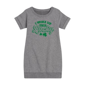 - Instant Message - St. Patrick's Day I Woke Up This Lucky Graphic Short Sleeve Fleece Dress - 1 of 4