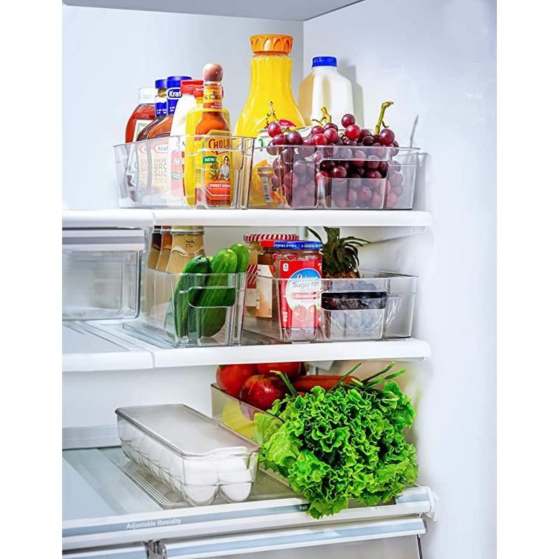 Refrigerator Bins for Food Storage - Multipurpose Stackable Clear Plastic Fridge Organizers with Handles and 4 Precut Shelf liners - HomeItUsa, 4 of 8