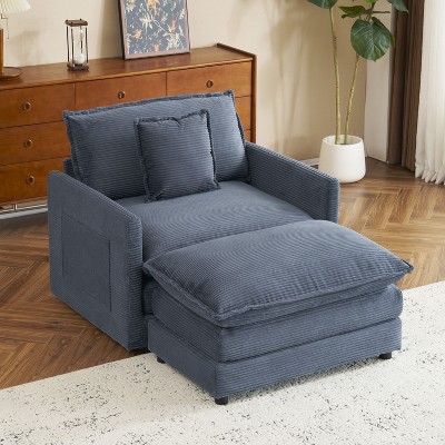 NicBex Couches for Living Room 41.3" Modular Sectional Sofa Modern Corduroy Upholstered Sofa Couch with Side Storage Pockets for Bedroom, Blue