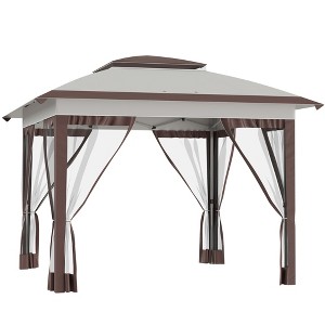 Gulches 12' x 12' Pop Up Canopy Tent with Netting & Carry Bag, Instant Sun Shelter, Height Adjustable for Outdoor & Garden, Beige/Brown - 1 of 4