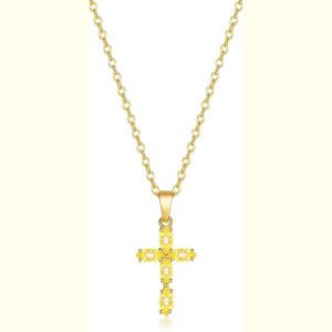 14K Gold Plated Cubic Zirconia Cross Necklace for Women Birthstone Dainty Jewelry Gift - 1 of 4