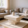 HomeRoots 36" Natural White Solid Wood Square Geo Pedestal Coffee Table - 2 of 4