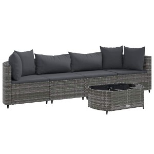 vidaXL Patio Sofa Set with Cushions Lounge Setting Outdoor Furniture Poly Rattan - Gray - 1 of 4