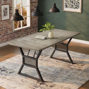 70.8" Farmhouse Dining Table for 6-8, Rectangular Wood Kitchen Table with Waterproof Top & Heavy Duty Metal Legs, for Dining Room - 1 of 4
