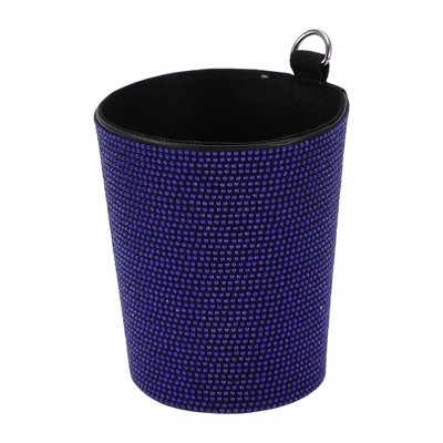 Unique Bargains Car Trash Can Portable Air Vent Rhinestone Faux Leather Trash Bin Blue 1 Pcs