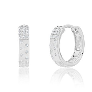Bella Silver Sterling Silver, CZ & Brushed Hoop Earrings - Silver - 1 of 2