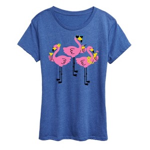 Women's - Instant Message - Three Flamingos Drinking Short Sleeve Graphic T-Shirt - 1 of 4