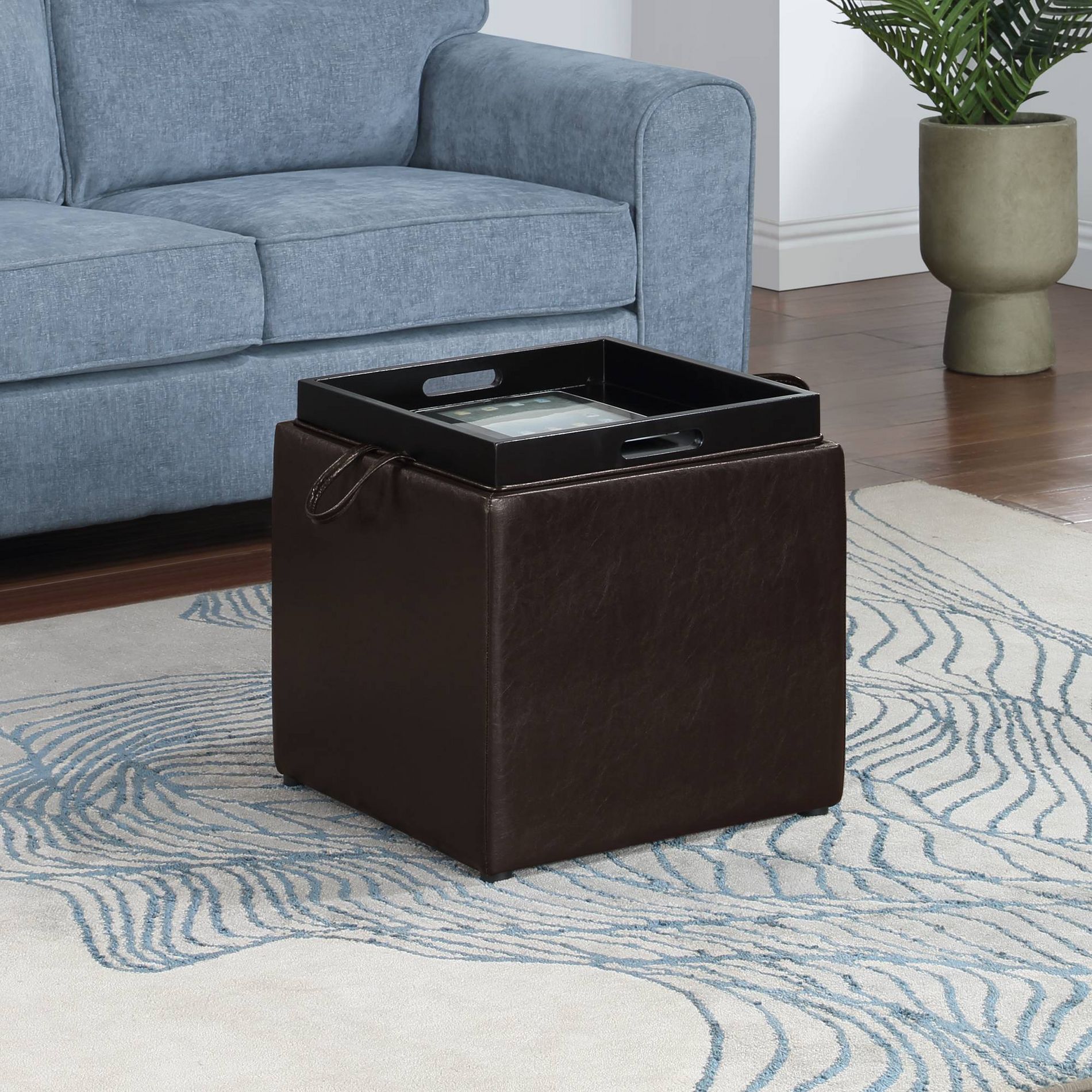 Designs4Comfort Park Avenue Storage Single Ottoman with Stool and Reversible Tray Espresso - Breighton Home