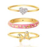 Disney Minnie Mouse Womens 18K Gold Plated Sterling CZ Silver Ring Trio, Minnie, Bow, Heart - Size 7