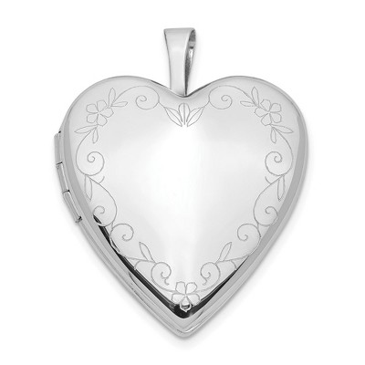 Black Bow Jewelry 14k White Gold Heart with Flower Vine Border Locket, 20mm