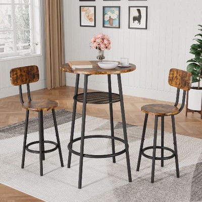 NicBex 3-Piece Counter Height Dining Set, Round Bar Table Set, Small Dining Table with 2 Stools for 2, Kitchen Table Set with Metal Frame