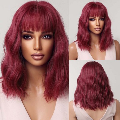 Jessie's Wig 16 Inch Short Looks Ocean Wave Wig Synthetic Wig Burgundy Color 1Pc/Pack