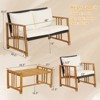 Tangkula Set of 4 Wicker Sofa Set Acacia Wood Frame w/ Seat & Back Cushions Patio Mix Brown - 4 of 4