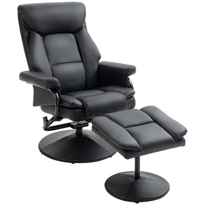 HOMCOM Recliner Chair with Ottoman Footrest, Swivel Reclining Chair, Faux Leather Living Room Chair with Adjustable Backrest and Wrapped Base, Black
