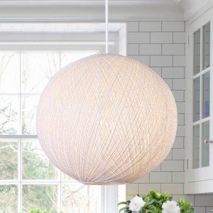 LamQee 18" White Rattan Pendant Light Fixtures, Large Boho Hanging Light with Hand Woven Globe Shade - 1 of 4