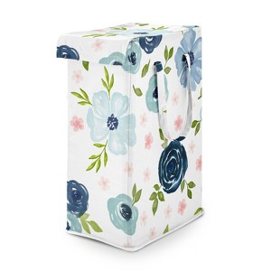 Sweet Jojo Designs Girl Foldable Laundry Hamper with Handles Watercolor Floral Navy Blue And Pink - 1 of 4