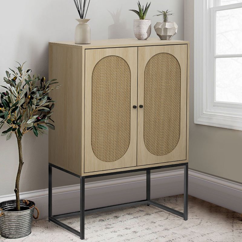 Arina Natural Rattan 2 Door High Accent Cabinet with Adjustable Shelf - Maison Boucle, 1 of 8