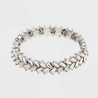 Baguette Stone Stretch Bracelet - Silver