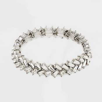 Baguette Stone Stretch Bracelet - Silver