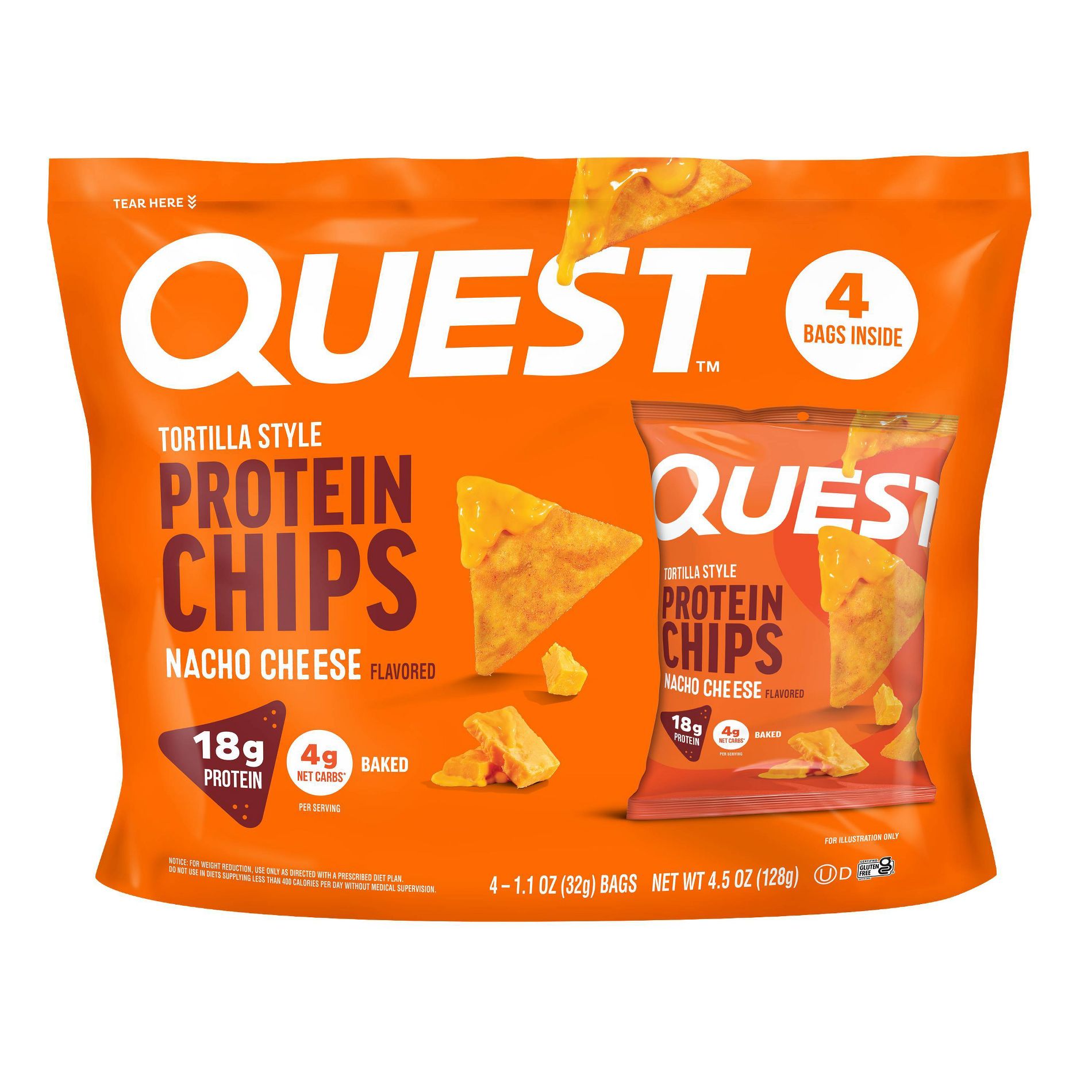 Quest Nutrition Tortilla Style Protein Chips - Nacho - 4pk/1.1oz
