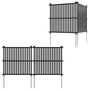 Costway 2/4 PCS Air Conditioner Fence Panels with Metal Ground Stakes No Dig Trash Can Enclosure Black - 1 of 4