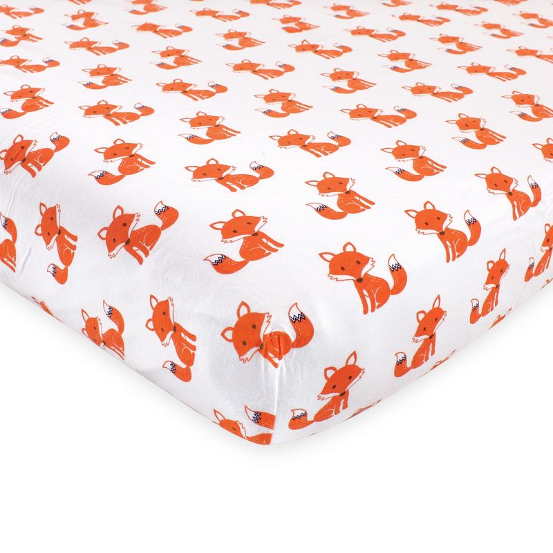 Hudson Baby Infant Boy Cotton Fitted Crib Sheets, Foxes, One Size, 4 of 5