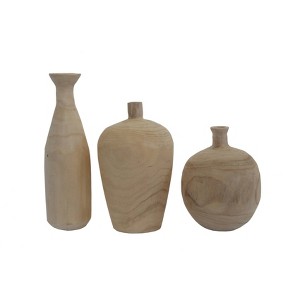 Set of 3 Paulownia Wood Vases - Storied Home: Round Tabletop Decorative Vases, Multicolor Naturals - 1 of 3