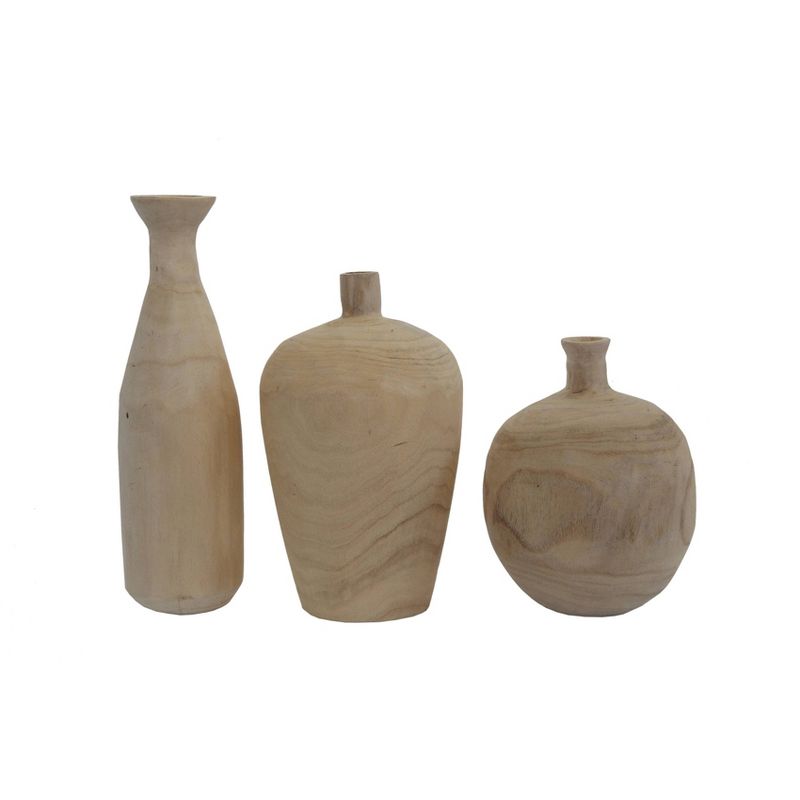 Set of 3 Paulownia Wood Vases - Storied Home, 1 of 6