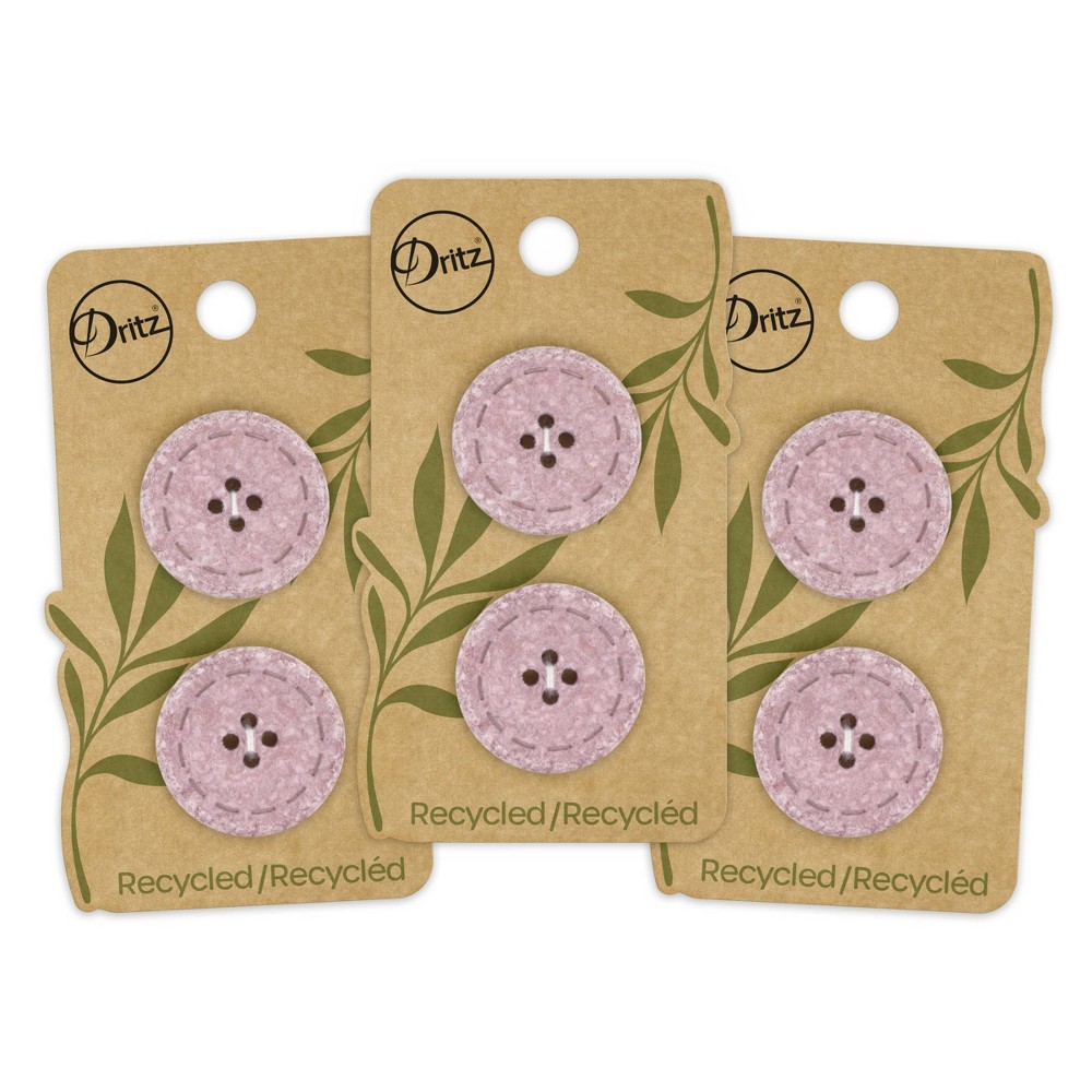Dritz 25mm Recycled Cotton Round Stitch Buttons Mauve: Sewing Fasteners, Plastic, 6 Pieces, Pink