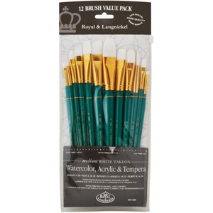 Royal Langnickel White Taklon Value Pack Brush Set-12/Pkg - 1 of 4