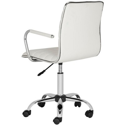 Transitional White Leather Swivel Arm Chair with Metal Base