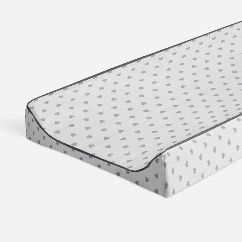Bacati - Hearts Quilted Muslin Changing Pad Cover Gray, 1 of 10