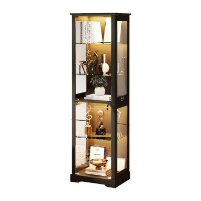 GlasFlength Decorative Storage Cabinets Accent Cabinet Curio Display Cabinet Cabinet 5 Tier Display Shelf for Collect, Black, 19.69"*15.75"*70.87"