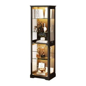 GlasFlength Decorative Storage Cabinets Accent Cabinet Curio Display Cabinet Cabinet 5 Tier Display Shelf for Collect, Black, 19.69"*15.75"*70.87" - 1 of 4
