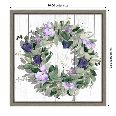 Purple Tulip Wreath Botanical Framed Canvas Print 16 x 16