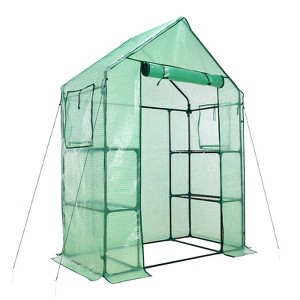 Aoodor Walk-in Greenhouse with Mesh Side Windows and 3 Tier 4 Shelves, 4.7×2.5×6.4 ft  Outdoor Garden Plant House with Durable PE Cover - 1 of 4
