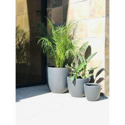 Modern Charcoal Concrete Round Planters, Set of 3