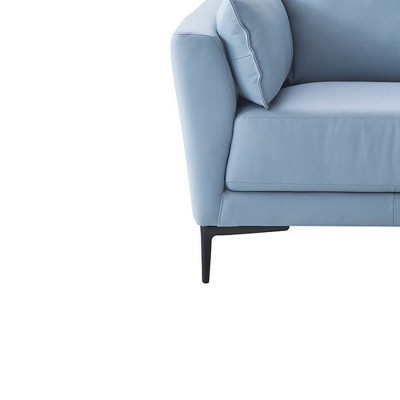 Light Blue Leather and Black Wood Accent Chair