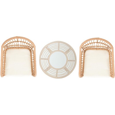 Natural Rattan and Beige Cushion 3-Piece Patio Lounger Set