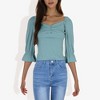 Anna-Kaci Women's Square Neck Ruched Bust 3/4 Sleeve Peplum Fashion Style Top - 2 of 4
